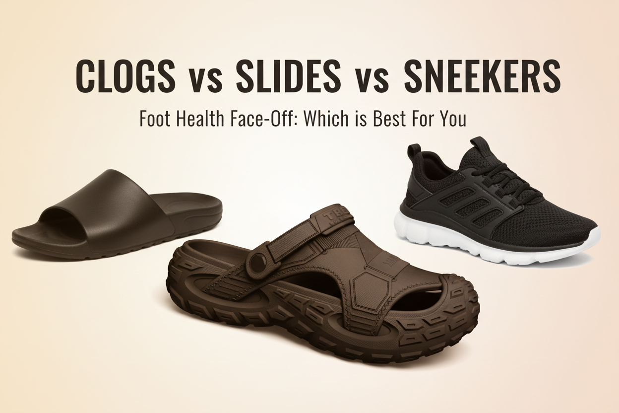 Clogs vs slides vs sneakers for foot health - Sootheez all-terrain slide sandal