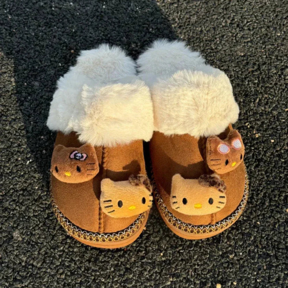 Plush Hello Kitty Themed Cozy Winter Slippers