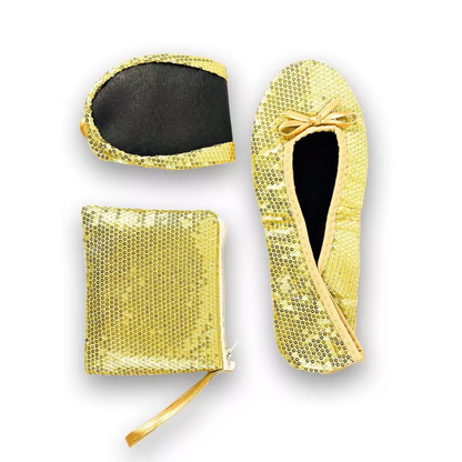 Women's Foldable Ballet Flats 5.5-6.5 / Gold Glitter
